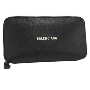 Balenciaga Round Zipper Long Wallet Leather Black 594290